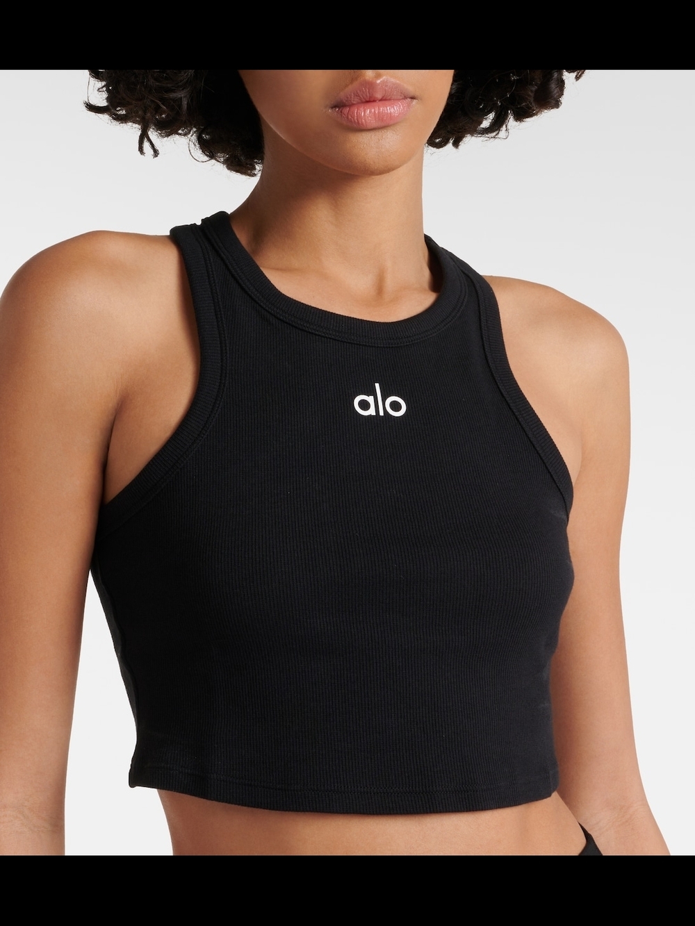 Alo Black Ribbed Cropped Tank Top - Small